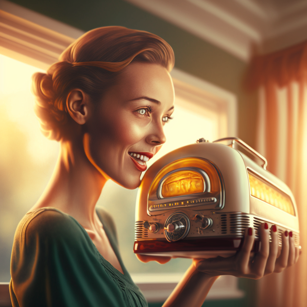 woman holding a toaster deciding to throw it away or not