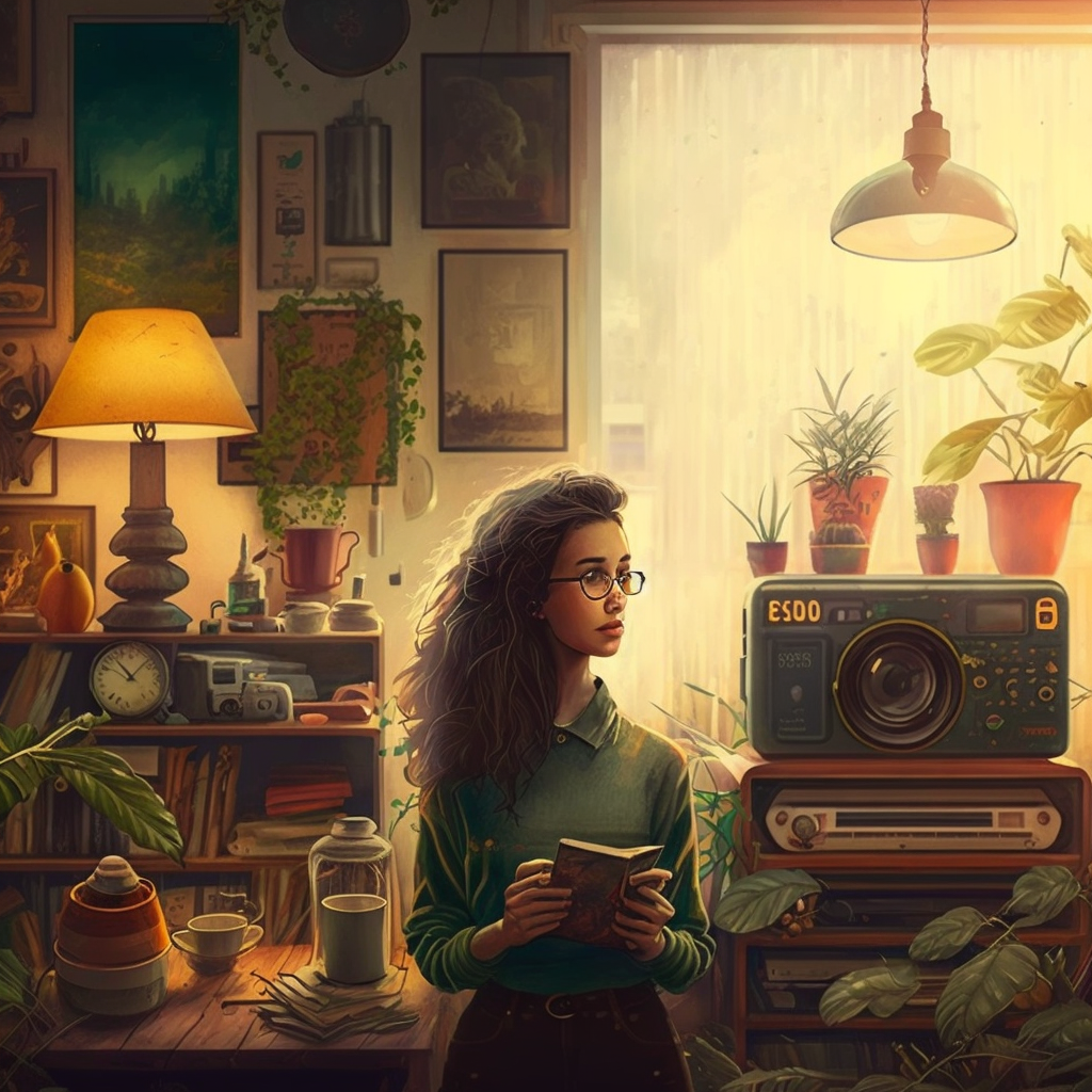woman in a cluttered room