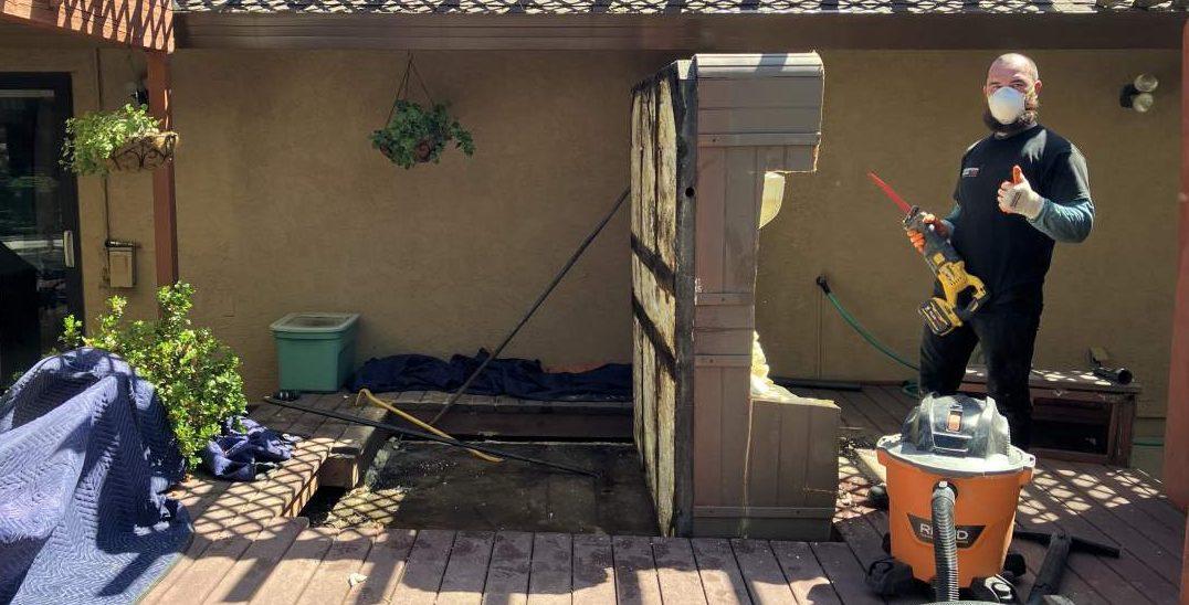 How long does it take to cut up a hot tub? 3 spa on its side