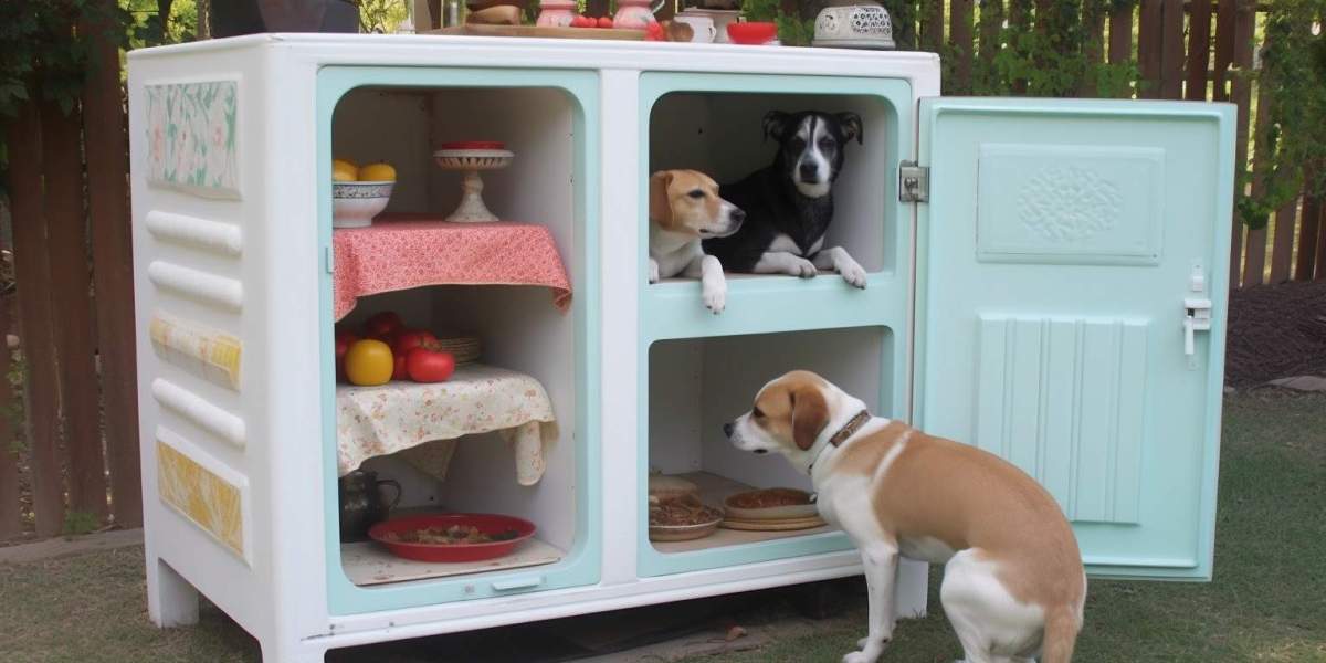old refrigerator dog house